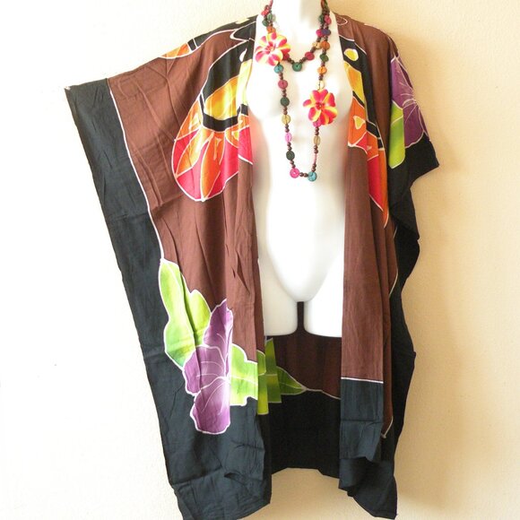CM29 Butterfly 38" Open Hand Painted Cover Up Midi Cardigan fit up to 5X - Picture 1 of 2